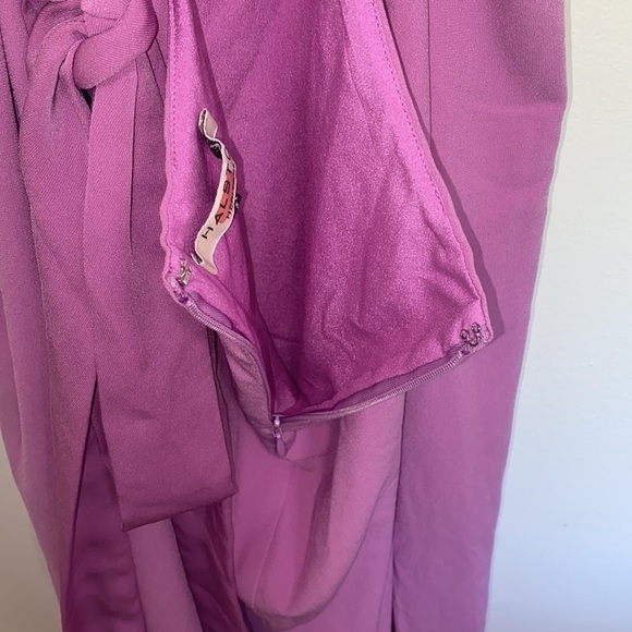 Halston Heritage Orchid Purple Cut Out High Neck Tie Open Back Maxi Gown Dress - Picture 8 of 10